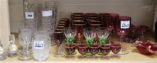 Three early glasses, soda glasses and cranberry glasses
